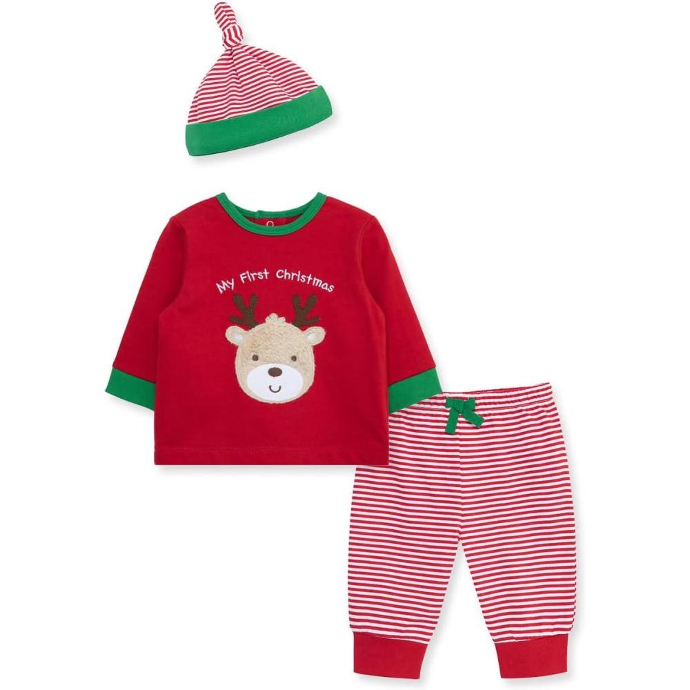 imageLittle Me Clothes for Baby Boys and Girls 3Piece Christmas Holiday Pajama Jogger Sets 3 Months to 12 MonthsChristmas Red Deer