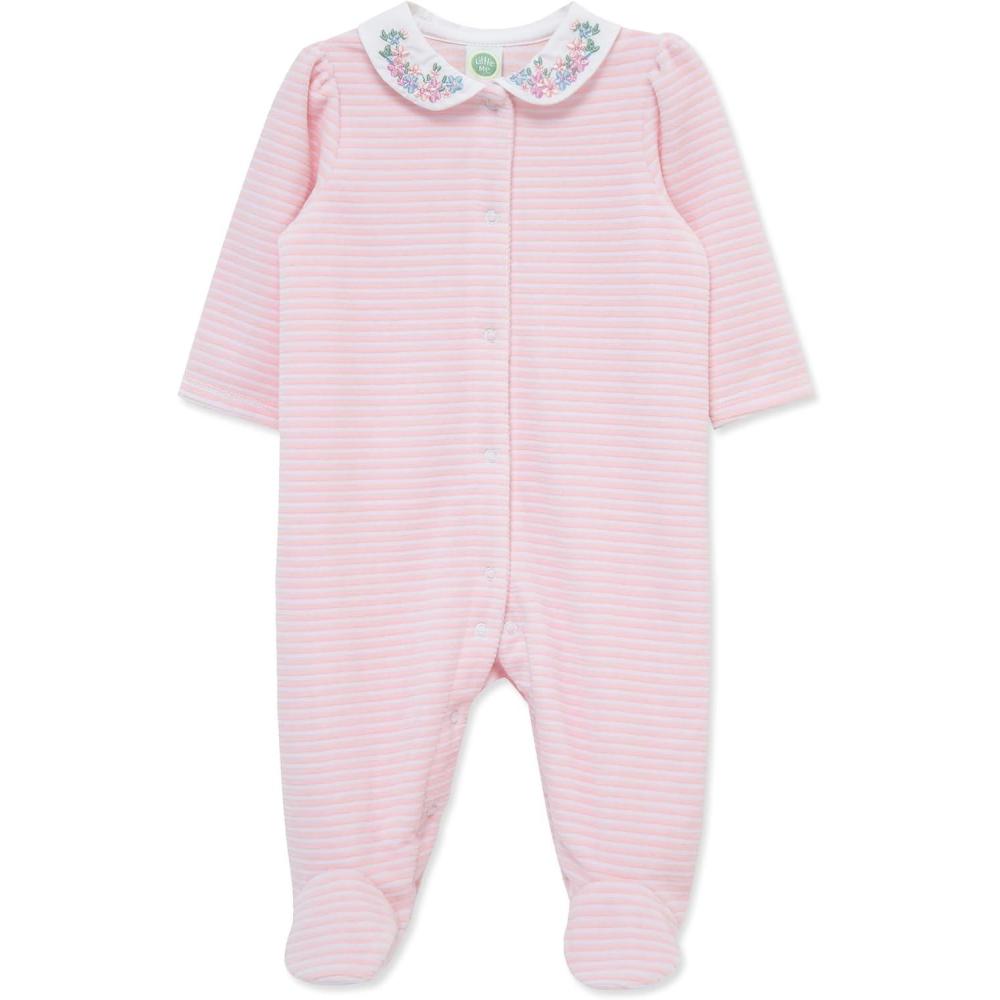 imageLittle Me Clothes for Baby Boys and Girls Velour Footie Sleeper RompersCrystal RoseWhite