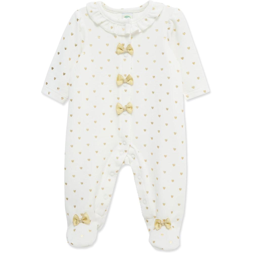 imageLittle Me Clothes for Baby Boys and Girls Velour Footie Sleeper RompersMarshmallowGold