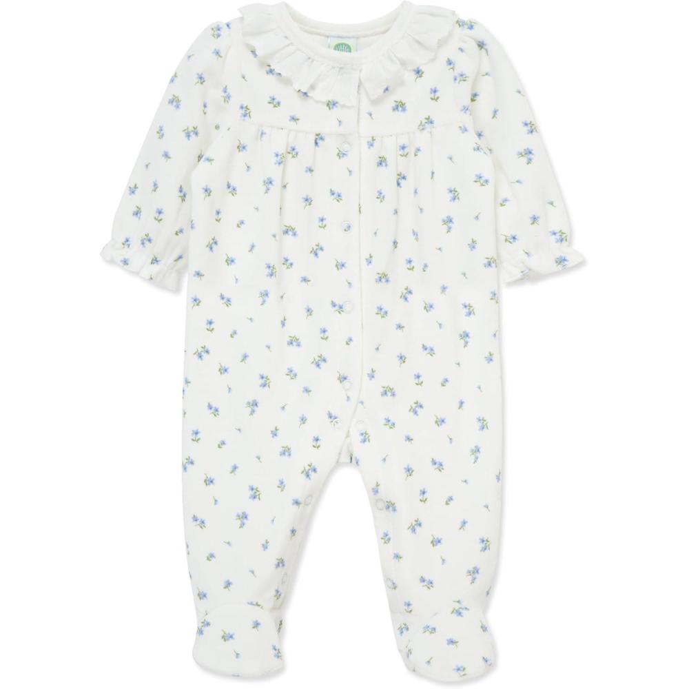 imageLittle Me Clothes for Baby Boys and Girls Velour Footie Sleeper RompersMarshmallowMulticolor