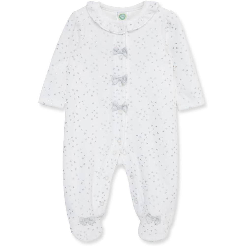 imageLittle Me Clothes for Baby Boys and Girls Velour Footie Sleeper RompersSilver Hearts