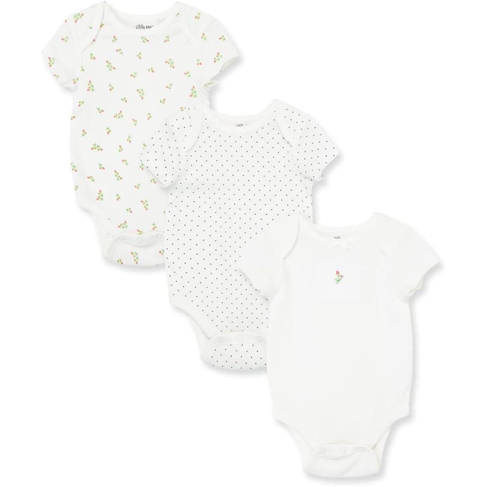 imageLittle Me Clothes for Baby Girls 3Pack 100 Cotton Bodysuits with Full Snap Closures Baby Essentials Newborn to 9 MonthsIvory