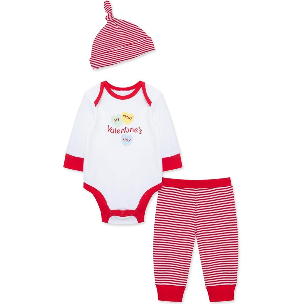 imageLittle Me Clothes for Baby Girls Bodysuit Pant and Hat Set 312 MonthsRed