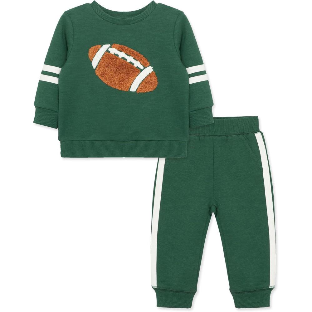 imageLittle Me Clothes for Baby Girls and Boys 2Pc Tracksuit Set Sweatshirt and Coordinating Legging 12 Months 4 ToddlerGreen Football