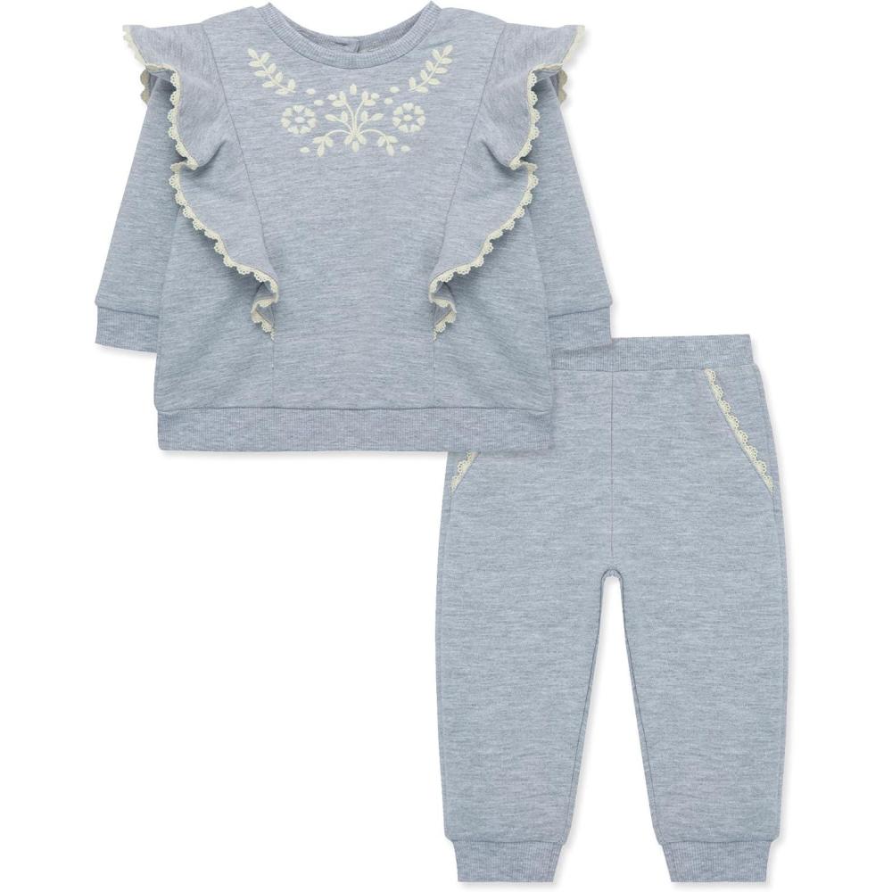 imageLittle Me Clothes for Baby Girls and Boys 2Pc Tracksuit Set Sweatshirt and Coordinating Legging 12 Months 4 ToddlerHeather Grey