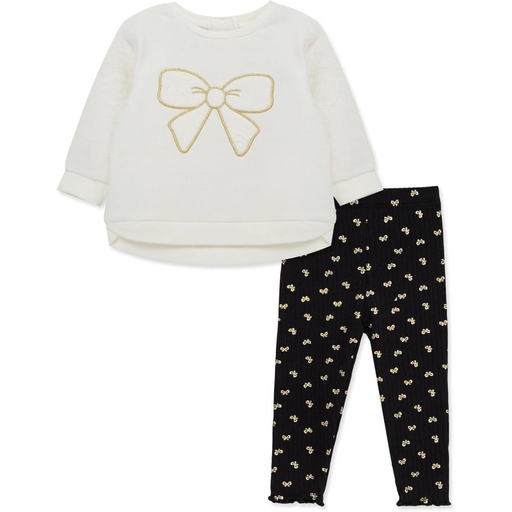 imageLittle Me Clothes for Baby Girls and Boys 2Pc Tracksuit Set Sweatshirt and Coordinating Legging 12 Months 4 ToddlerMarshmallowJet Black