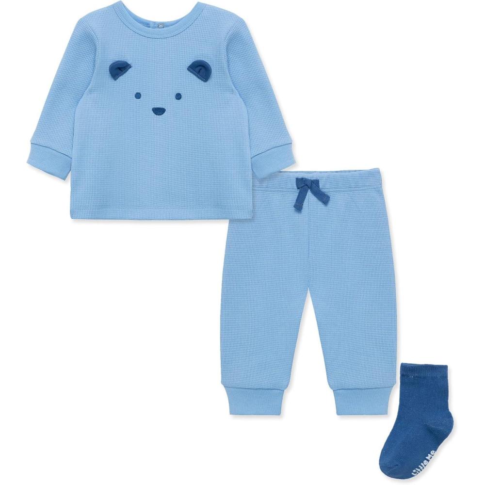 imageLittle Me Simply Essential Solids Gender Neutral 100 Organic Clothes Jogger Set 3 Months 12 MonthsPlacid Blue