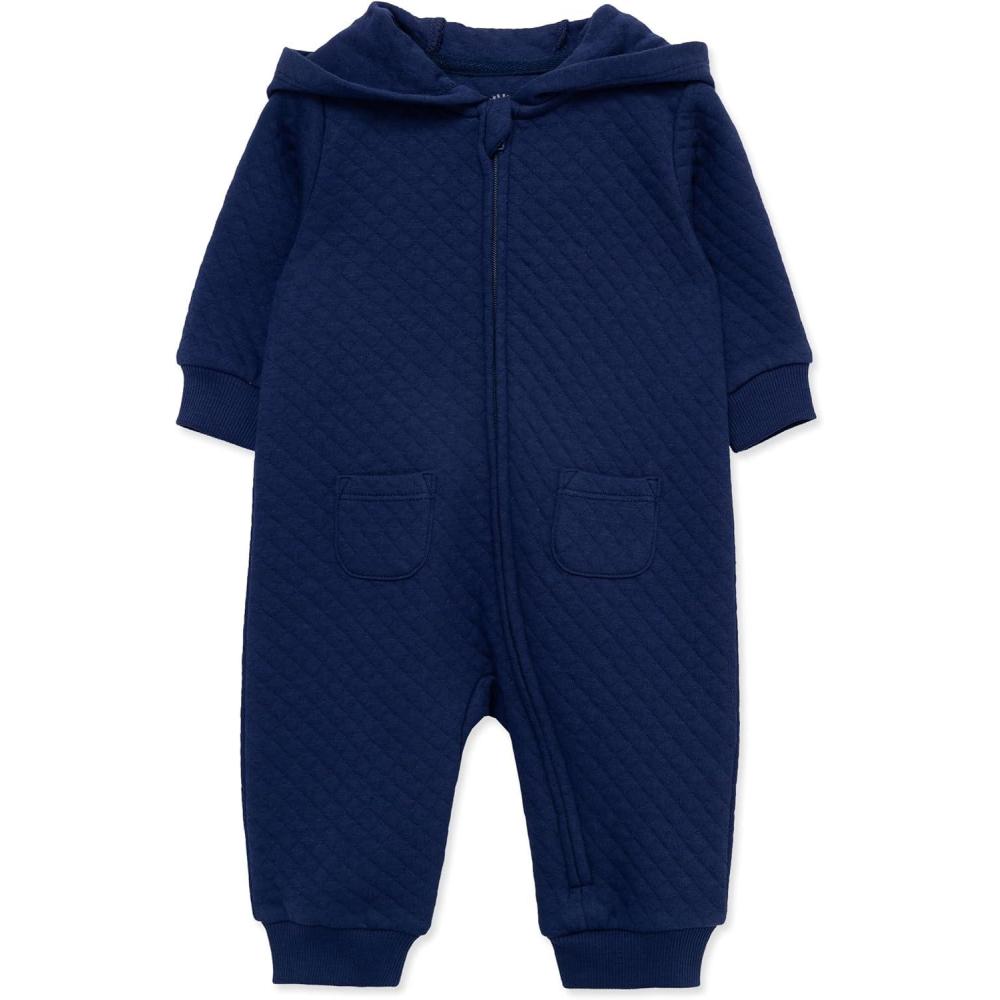 imageLittle Me Simply Essential Solids Gender Neutral Organic Cotton Blend Hooded Coverall 3 Months 12 MonthsMedieval Blue