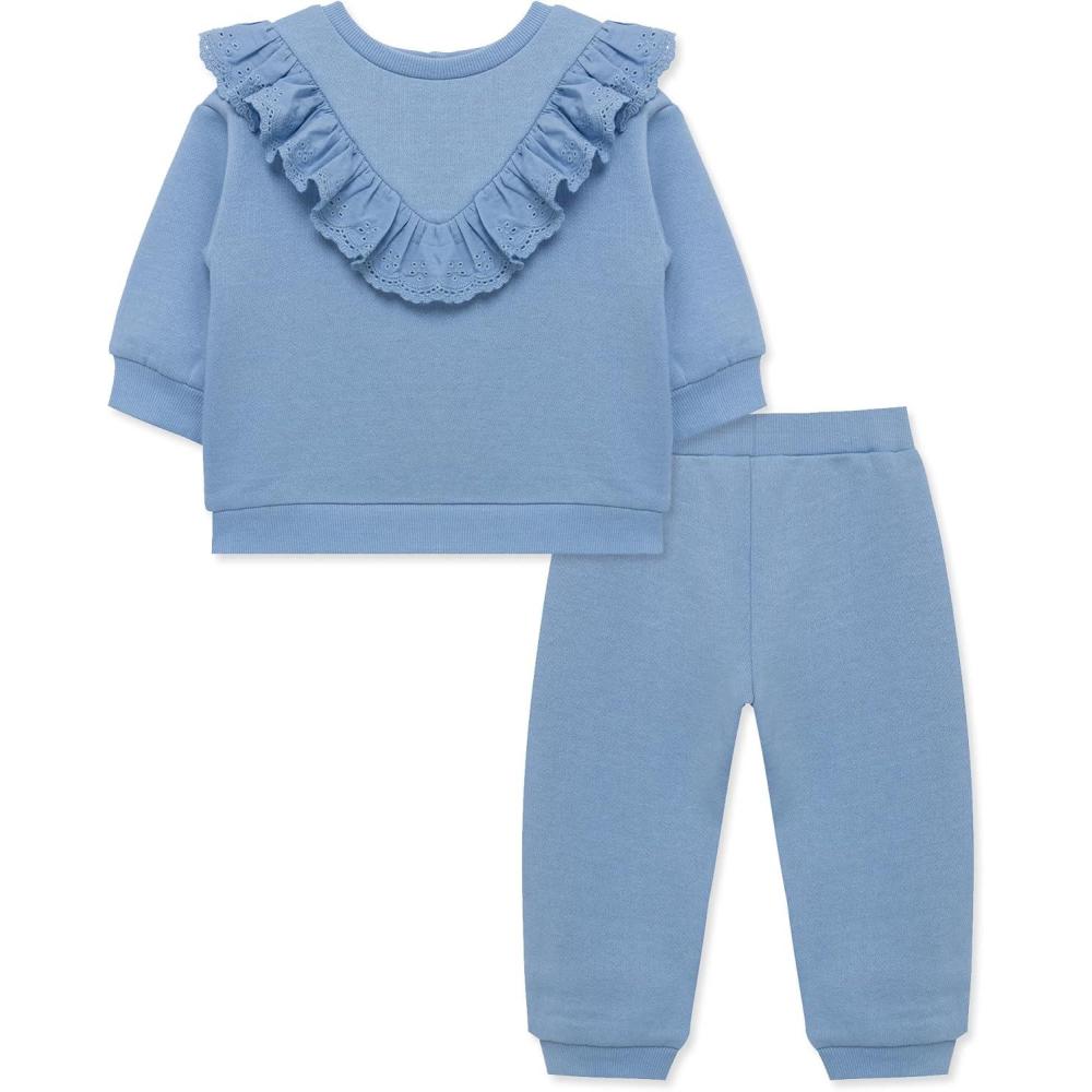 imageLittle Me Simply Essential Solids Organic Cotton Blend for Baby Girls Fleece Sweatshirt and Pant Set 12 Months to 4 ToddlerForever Blue