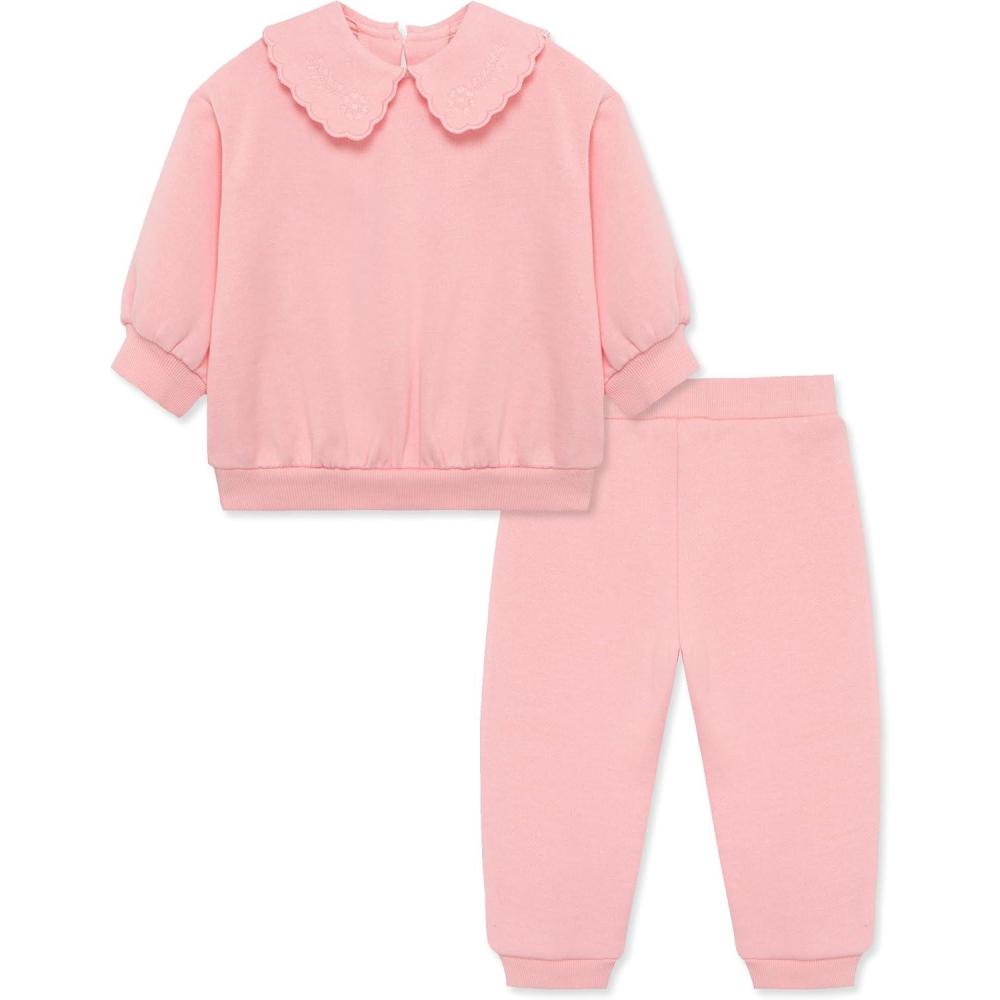 imageLittle Me Simply Essential Solids Organic Cotton Blend for Baby Girls Fleece Sweatshirt and Pant Set 12 Months to 4 ToddlerQuartz Pink