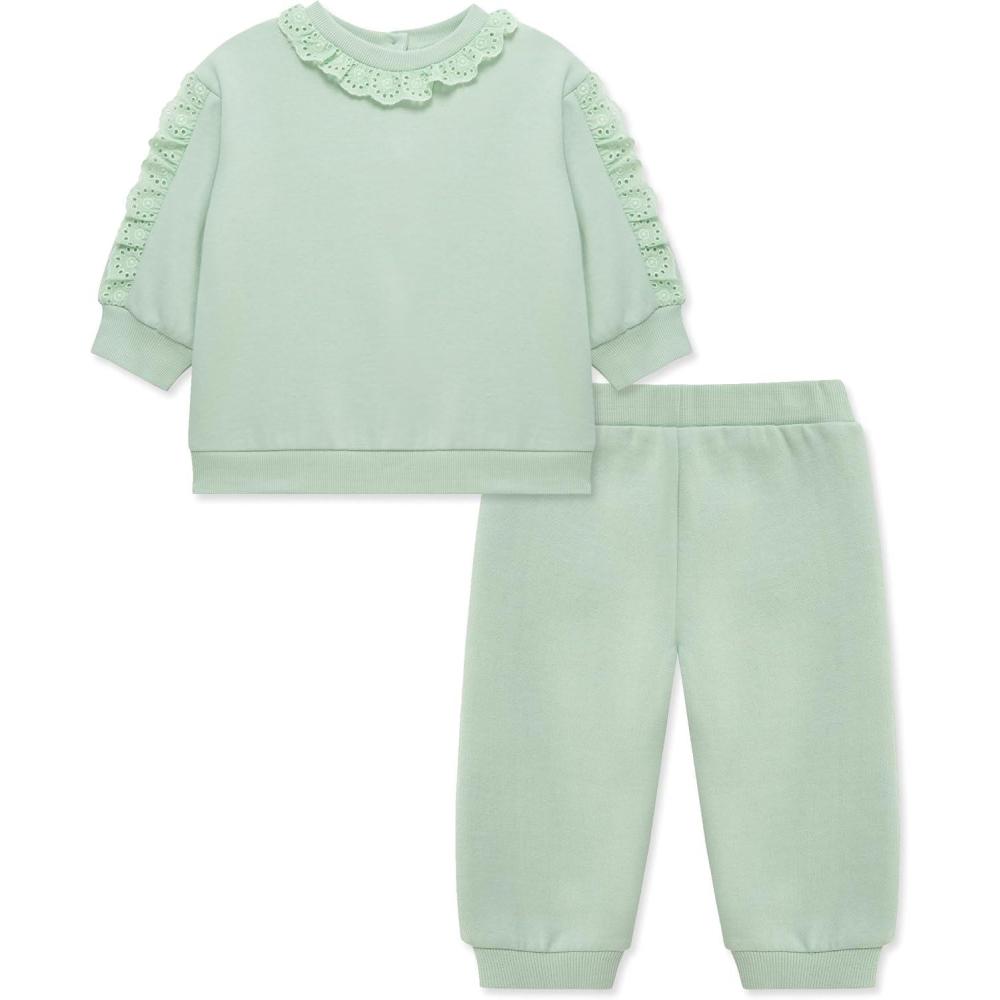 imageLittle Me Simply Essential Solids Organic Cotton Blend for Baby Girls Fleece Sweatshirt and Pant Set 12 Months to 4 ToddlerSilt Green