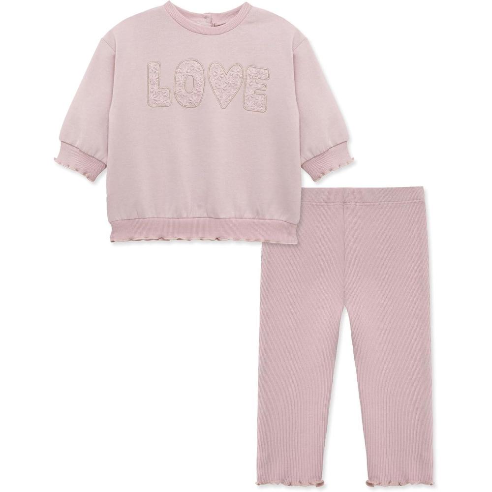 imageLittle Me Simply Essential Solids Organic Cotton Blend for Baby Girls Fleece Sweatshirt and Pant Set 12 Months to 4 ToddlerViolet Ice