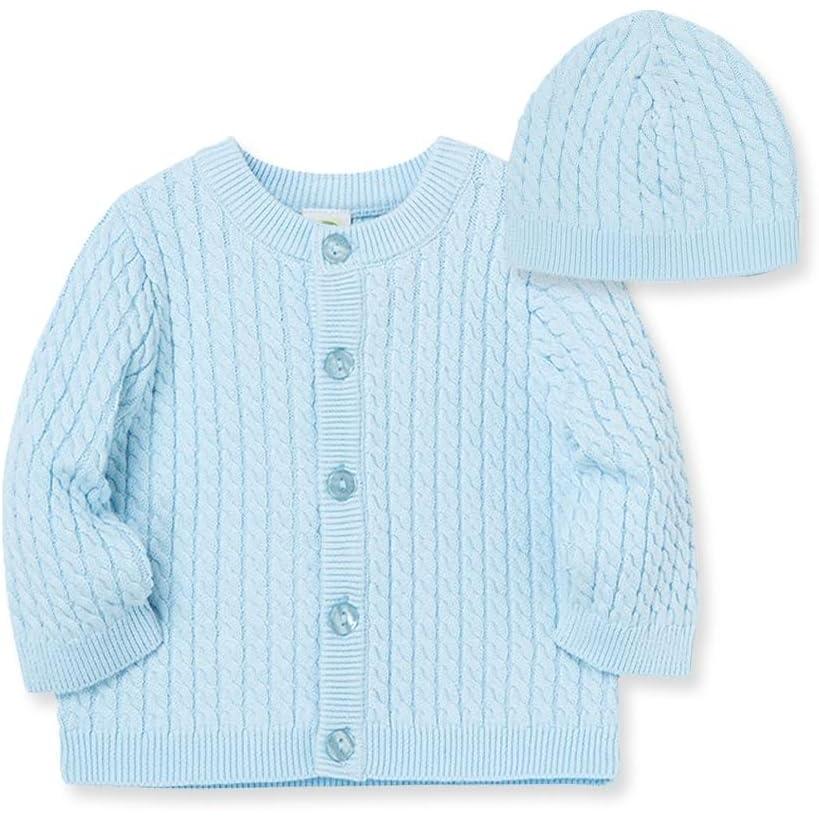 imageLittle Me unisexbaby Cable Knit Sweater and Cap SetLight Blue