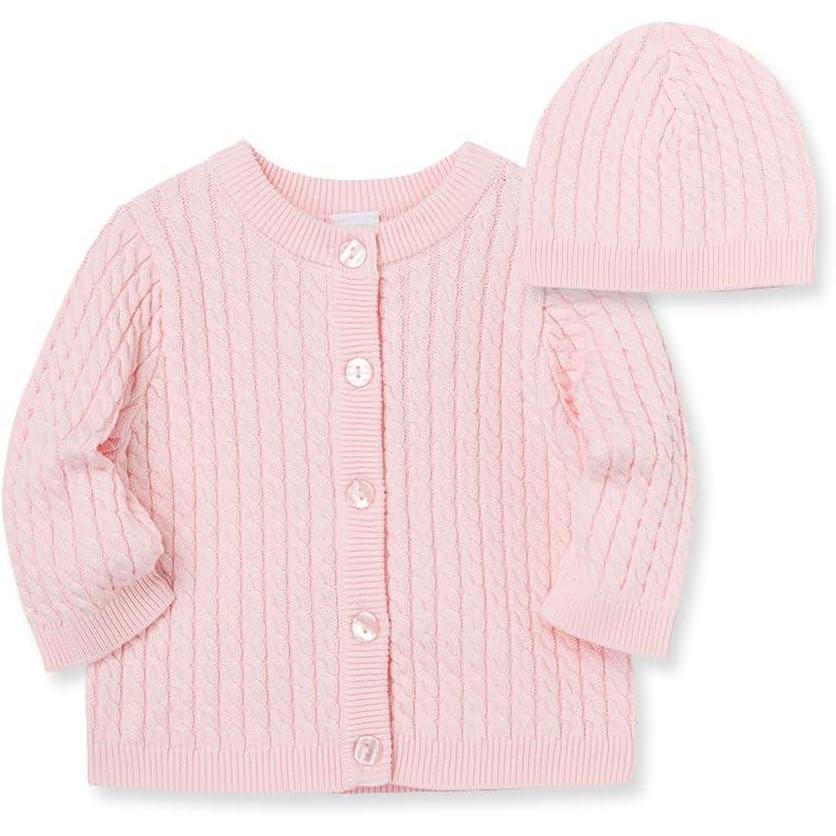 imageLittle Me unisexbaby Cable Knit Sweater and Cap SetLight Pink