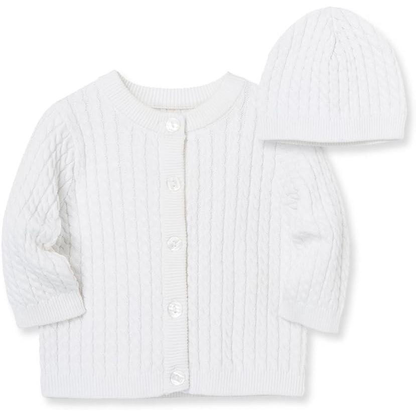 imageLittle Me unisexbaby Cable Knit Sweater and Cap SetWhite