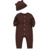 Little Me Simply Essential Solids 100% Organic Clothes for Baby Coverall and Hat Set, 3 Months – 12 Months(Chestnut)