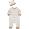 Little Me Simply Essential Solids 100% Organic Clothes for Baby Coverall and Hat Set, 3 Months – 12 Months(Oatmeal Heather/Praline)