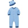 Little Me Simply Essential Solids 100% Organic Clothes for Baby Coverall and Hat Set, 3 Months – 12 Months(Placid Blue/Dutch Blue)