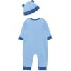 Little Me Simply Essential Solids 100% Organic Clothes for Baby Coverall and Hat Set, 3 Months – 12 Months(Placid Blue/Dutch Blue)