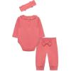 Little Me Simply Essential Solids Clothes for Baby Girls’ Bodysuit, Pant, and Headband Set, 3 Months to 12 Months(Desert Rose)