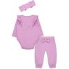 Little Me Simply Essential Solids Clothes for Baby Girls’ Bodysuit, Pant, and Headband Set, 3 Months to 12 Months(Orchid)