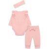 Little Me Simply Essential Solids Clothes for Baby Girls’ Bodysuit, Pant, and Headband Set, 3 Months to 12 Months(Quartz Pink)