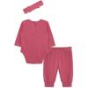Little Me Simply Essential Solids Clothes for Baby Girls’ Bodysuit, Pant, and Headband Set, 3 Months to 12 Months(Rose Wine)
