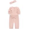 Little Me Simply Essential Solids Clothes for Baby Girls’ Bodysuit, Pant, and Headband Set, 3 Months to 12 Months(Silver Pink)