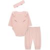 Little Me Simply Essential Solids Clothes for Baby Girls’ Bodysuit, Pant, and Headband Set, 3 Months to 12 Months(Silver Pink)