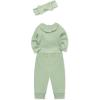 Little Me Simply Essential Solids Clothes for Baby Girls’ Bodysuit, Pant, and Headband Set, 3 Months to 12 Months(Smoke Green)