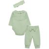 Little Me Simply Essential Solids Clothes for Baby Girls’ Bodysuit, Pant, and Headband Set, 3 Months to 12 Months(Smoke Green)