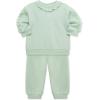 Little Me Simply Essential Solids Organic Cotton Blend for Baby Girls’ Fleece Sweatshirt and Pant Set, 12 Months to 4 Toddler(Silt Green)