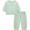 Little Me Simply Essential Solids Organic Cotton Blend for Baby Girls’ Fleece Sweatshirt and Pant Set, 12 Months to 4 Toddler(Silt Green)