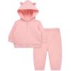 Little Me Simply Essential Solids for Baby Gender Neutral Organic Cotton Quilt Hoodie and Pant Set, 3 Months to 12 Months(Quartz Pink)