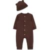 Little Me Simply Essential Solids 100% Organic Clothes for Baby Coverall and Hat Set, 3 Months – 12 Months(Chestnut)