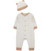 Little Me Simply Essential Solids 100% Organic Clothes for Baby Coverall and Hat Set, 3 Months – 12 Months(Oatmeal Heather/Praline)