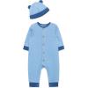 Little Me Simply Essential Solids 100% Organic Clothes for Baby Coverall and Hat Set, 3 Months – 12 Months(Placid Blue/Dutch Blue)