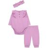 Little Me Simply Essential Solids Clothes for Baby Girls’ Bodysuit, Pant, and Headband Set, 3 Months to 12 Months(Orchid)