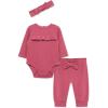 Little Me Simply Essential Solids Clothes for Baby Girls’ Bodysuit, Pant, and Headband Set, 3 Months to 12 Months(Rose Wine)