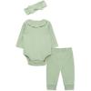 Little Me Simply Essential Solids Clothes for Baby Girls’ Bodysuit, Pant, and Headband Set, 3 Months to 12 Months(Smoke Green)