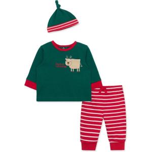 Little Me Clothes for Baby Boys’ and Girls’ 3-Piece Christmas Holiday Pajama Jogger Sets, 3 Months to 12 Months(Red Reindeer)