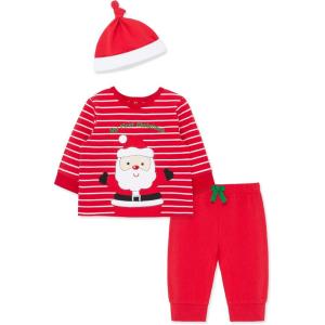 Little Me Clothes for Baby Boys’ and Girls’ 3-Piece Christmas Holiday Pajama Jogger Sets, 3 Months to 12 Months(Xmas Red Santa)