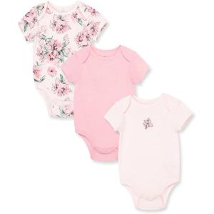Little Me Clothes for Baby Girls’ 3-Pack 100% Cotton Bodysuits with Full Snap Closures, Baby Essentials, Newborn to 9 Months(Floral Pink)