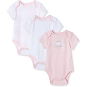 Little Me Clothes for Baby Girls’ 3-Pack 100% Cotton Bodysuits with Full Snap Closures, Baby Essentials, Newborn to 9 Months(Pink)