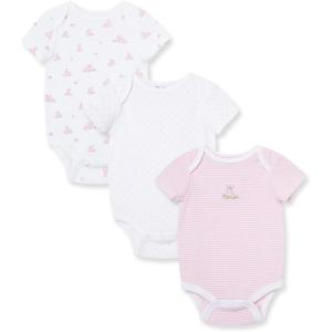 Little Me Clothes for Baby Girls’ 3-Pack 100% Cotton Bodysuits with Full Snap Closures, Baby Essentials, Newborn to 9 Months(White/Multi Bunnies)