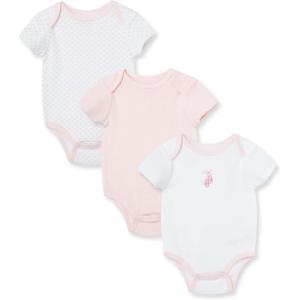 Little Me Clothes for Baby Girls’ 3-Pack 100% Cotton Bodysuits with Full Snap Closures, Baby Essentials, Newborn to 9 Months(White/Pink Ballet)