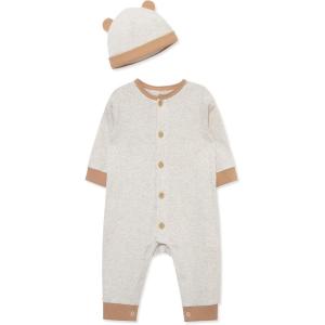 Little Me Simply Essential Solids 100% Organic Clothes for Baby Coverall and Hat Set, 3 Months – 12 Months(Oatmeal Heather/Praline)