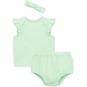 Little Me Simply Essential Solids 100% Organic Clothes for Baby Girls’ Knit 3-Piece Short Set, 3-12 Months