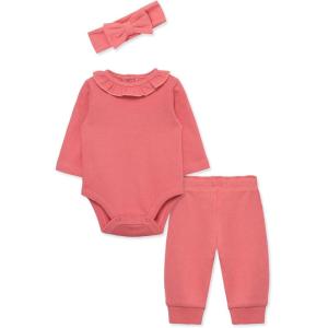 Little Me Simply Essential Solids Clothes for Baby Girls’ Bodysuit, Pant, and Headband Set, 3 Months to 12 Months(Desert Rose)