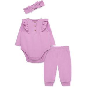 Little Me Simply Essential Solids Clothes for Baby Girls’ Bodysuit, Pant, and Headband Set, 3 Months to 12 Months(Orchid)